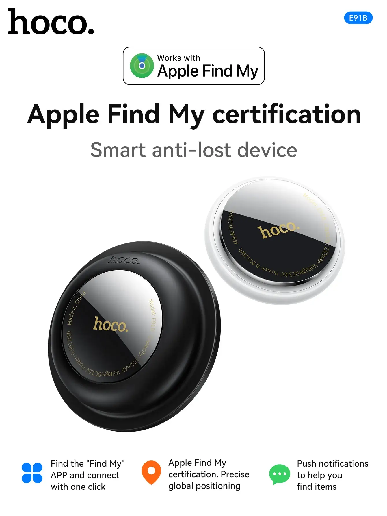 HOCO E91B AirTag Tracker with Adhesive Case Anti-Lost GPS Finder for Bags & Luggage