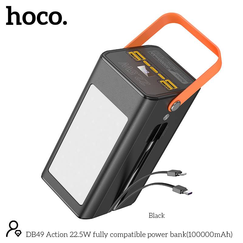 Hoco DB49 22.5W 100000mAh Ultra-High-Capacity Power Bank with Built-In Cable