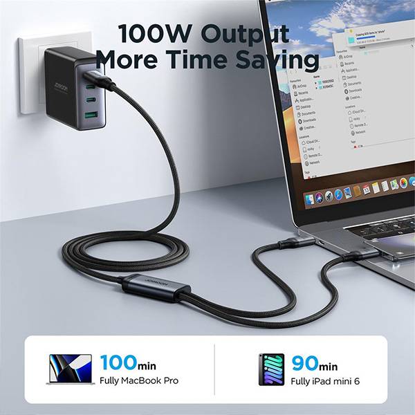 JOYROOM SA21-1T2 Speedy Series 100W 2-in-1 Type-C to Dual Type-C Fast Charging Cable 1.5 Meter