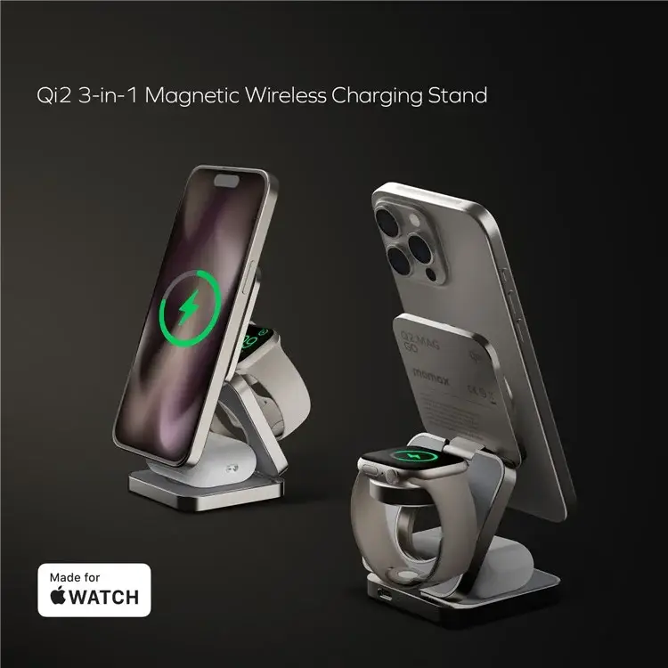 MOMAX Q2.Mag Go Qi2 3-in-1 Magnetic Wireless Charging Stand UD31L