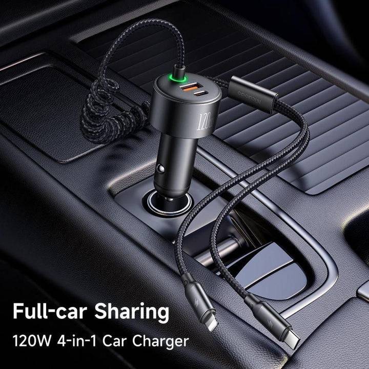 Mcdodo CC-0370 120W Retractable Car Charger with USB-C & Lightning Cables