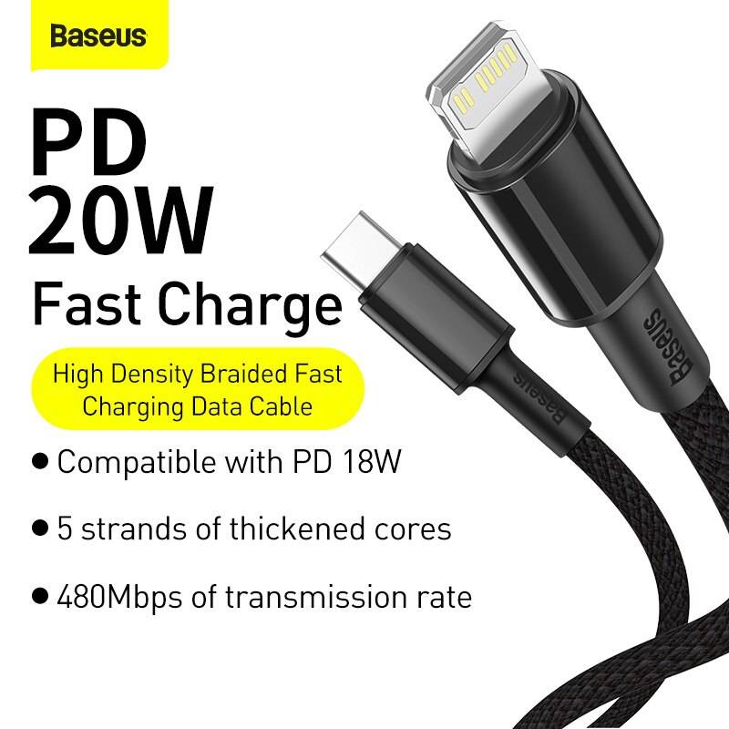 Baseus CATLGD-01 High-Density Braided Fast Charging Cable Type-C to Lightning 20W PD 2m