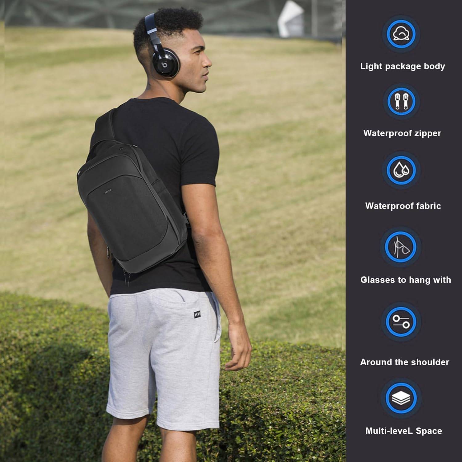 Ozuko 9731 Men's Waterproof Minimalist Sling Bag Crossbody Chest Bag