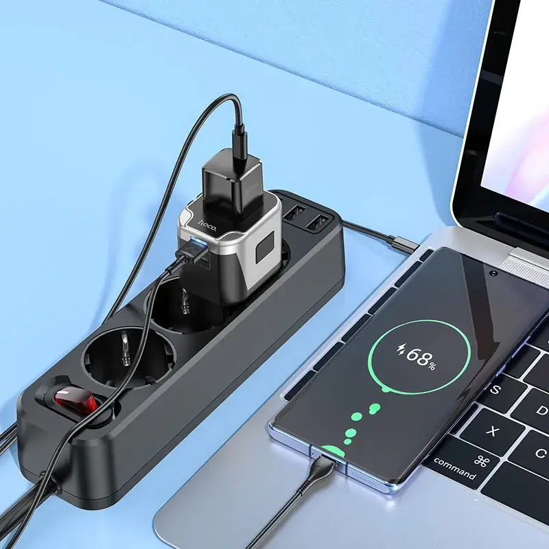Hoco AC5 Universal Travel Adapter with 2 USB Ports & 1 Power Socket