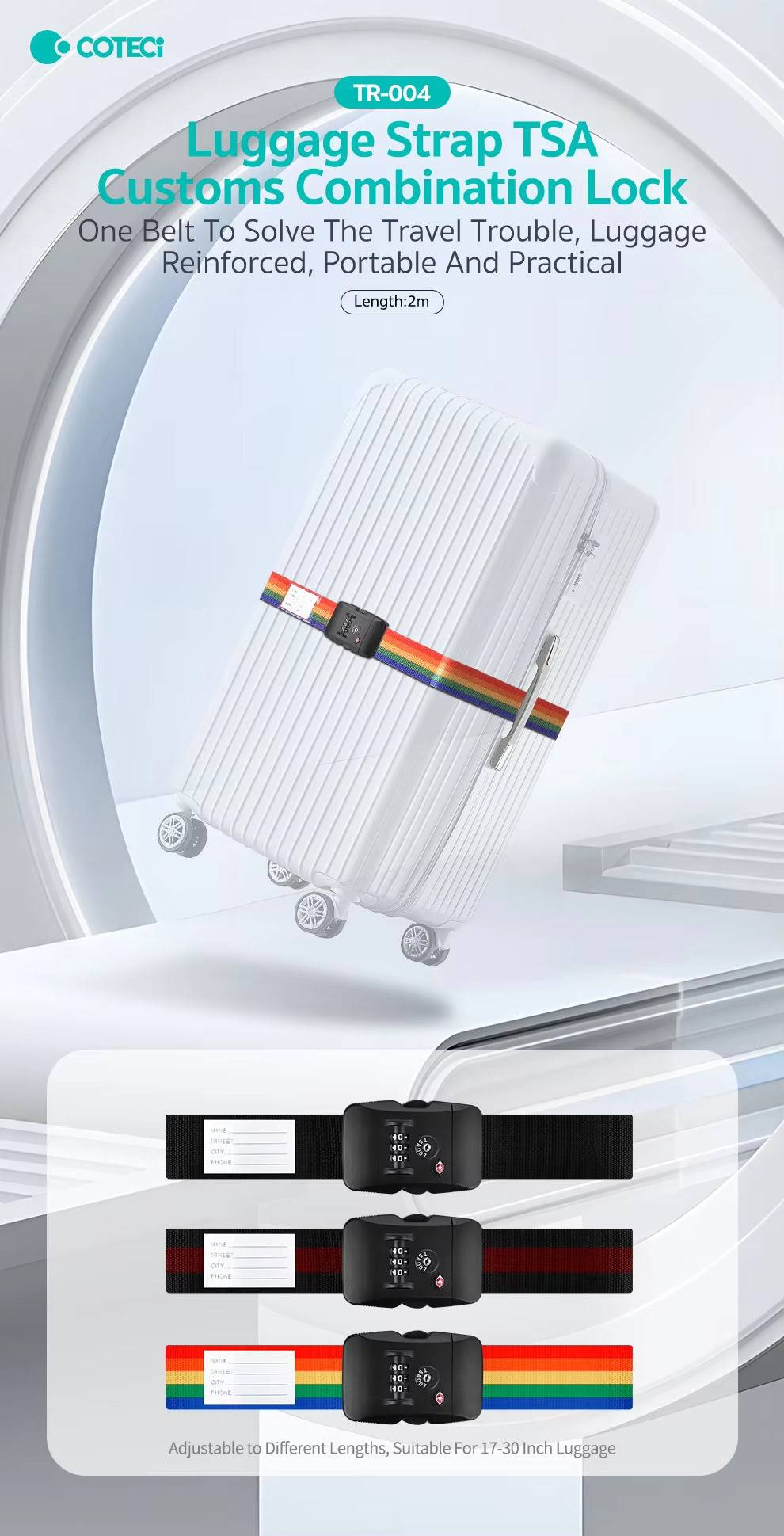 COTECi TR-004 TSA-Approved Adjustable Luggage Strap for Suitcases