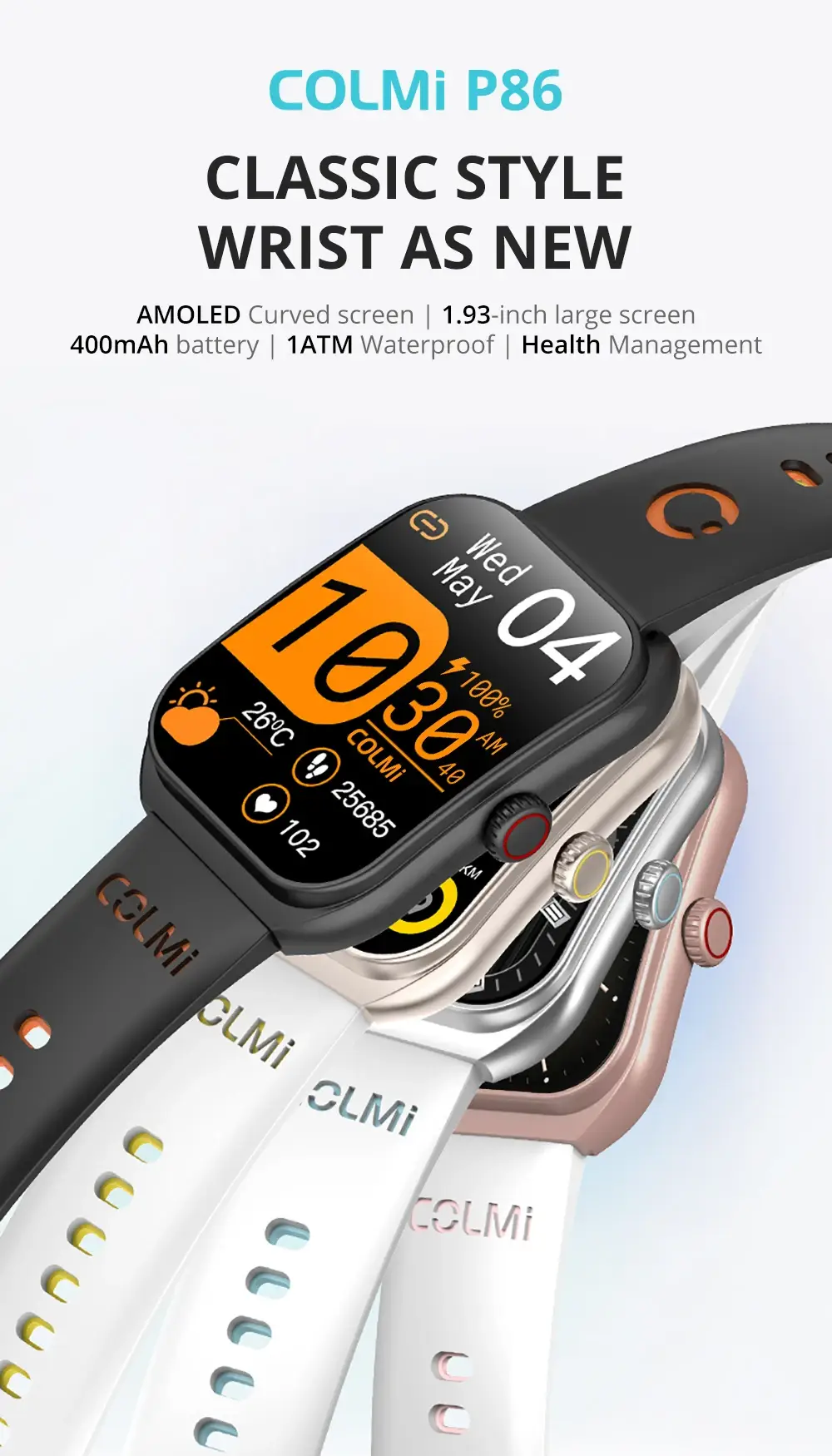 COLMI P86 AMOLED Smartwatch with Bluetooth Calling