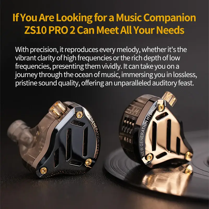 KZ ZS10 Pro 2 Hybrid In-Ear Monitors with 1 Dynamic Driver & 4 Balanced Armature Drivers