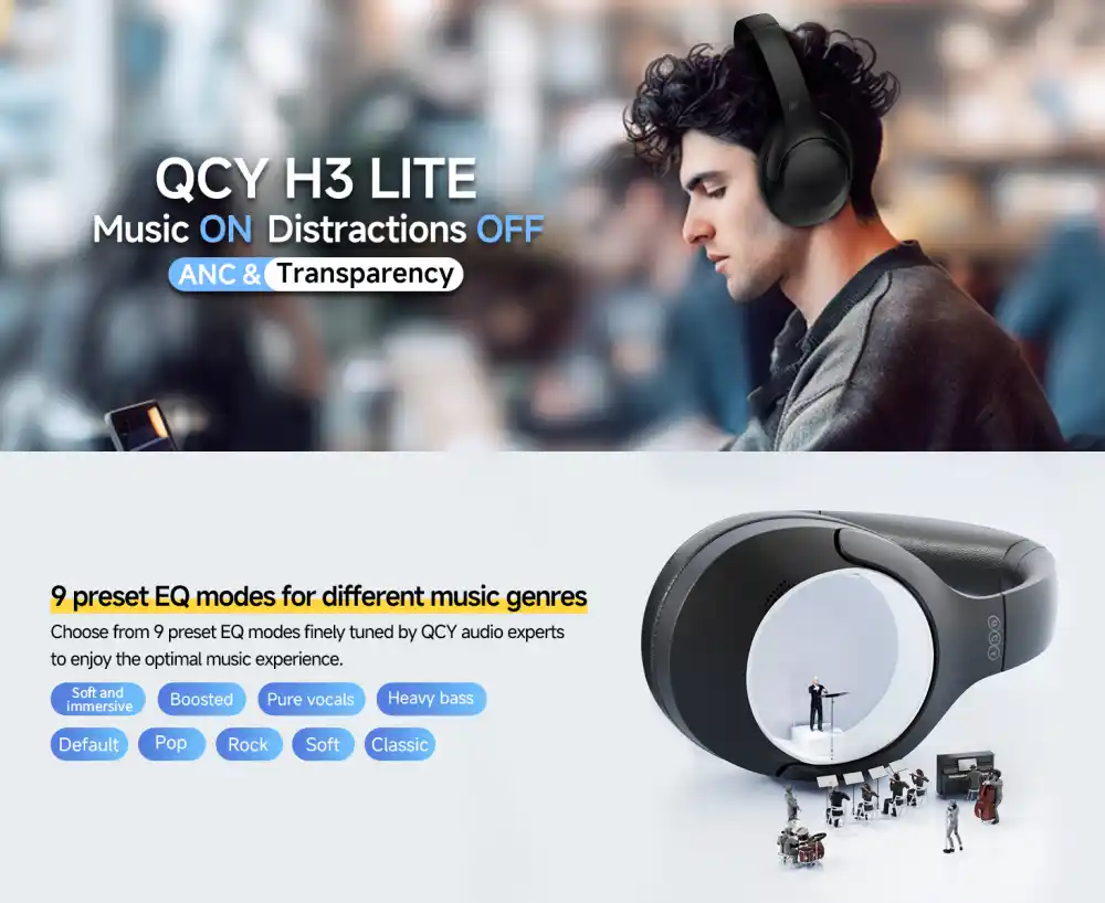 QCY H3 Lite Active Noise Cancelling Wireless Headphones