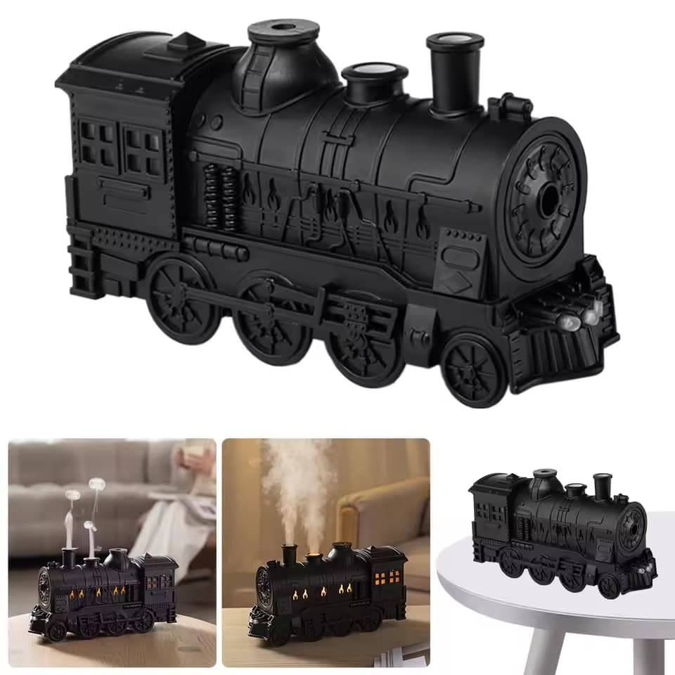 300ml Mini Train-Shaped Cool Mist Humidifier with LED Light Aromatherapy for Home, Office, and Bedroom
