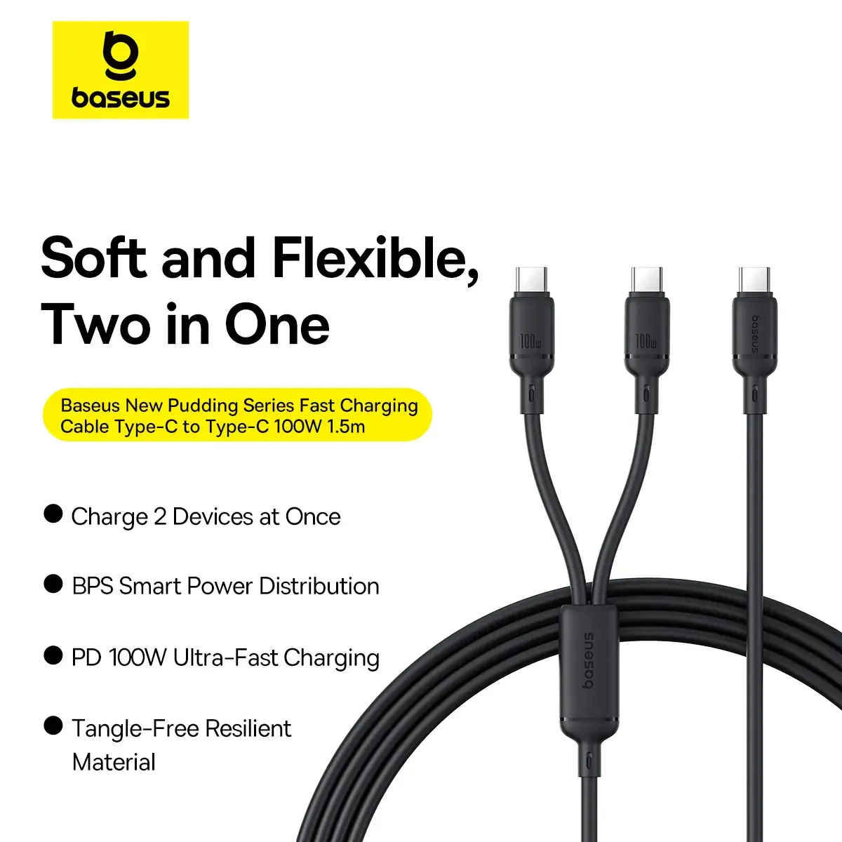 Baseus Pudding Series 100W Dual Fast Charging Cable Type-C to Type-C 1.5m