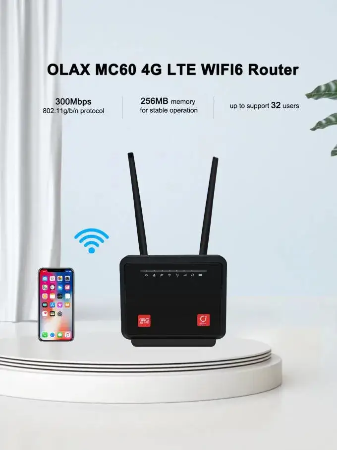 OLAX MC60 4G LTE Turbo Wi-Fi Router 300Mbps High-Speed Wireless Connectivity