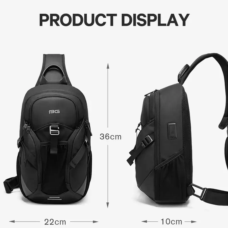 BANGE BG-77120 Men's Waterproof Crossbody Chest Bag with USB Charging Port