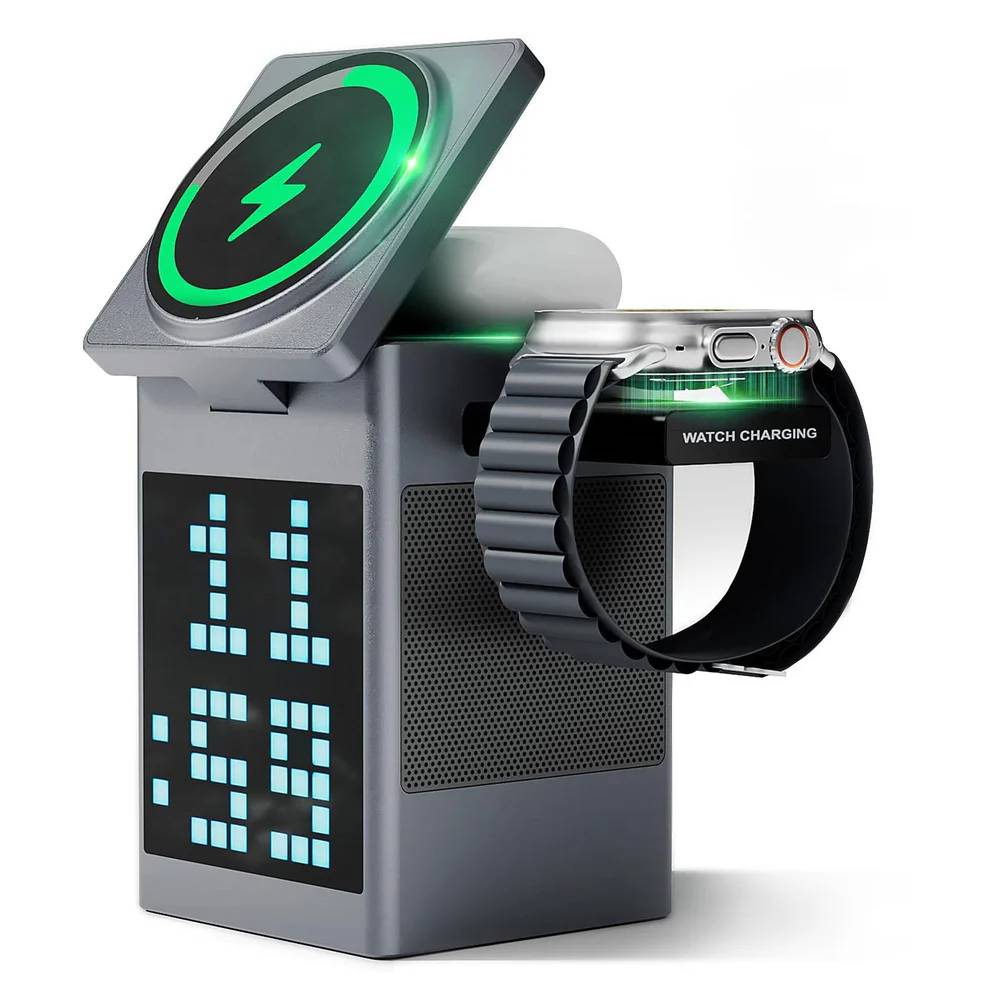 Valdus S5 Pixel Dock 6-in-1 Wireless Charger Bluetooth Speaker Digital Clock & Pixel Animation
