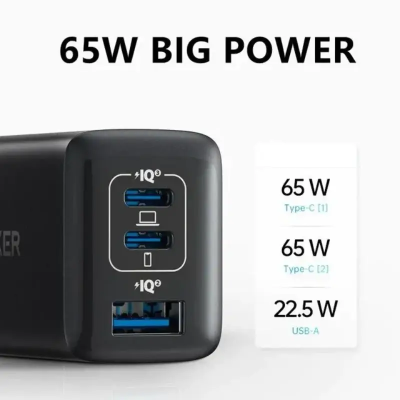 Anker 535 A2332 65W USB-C Charger GaN Fast Charging Adapter with Multiple Ports
