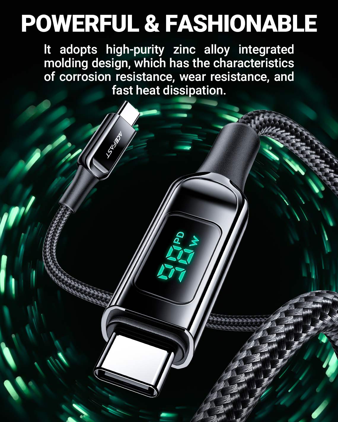 ACEFAST C6-03 USB-C to USB-C Cable 100W Fast Charging with LED Power Display 2M