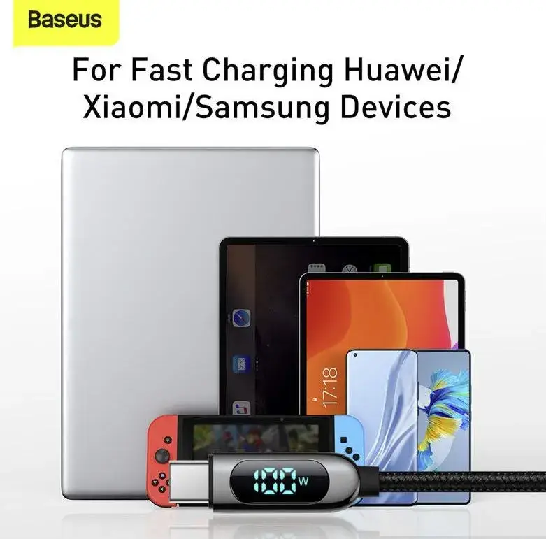 Baseus CATSK-B01 Display Fast Charging Cable USB-C to USB-C 100W Power Delivery 1m