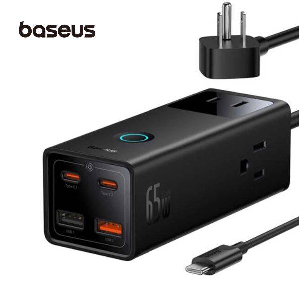 Baseus PowerCombo 65W Digital Power Strip with 3 AC, 2 USB-A & 2 USB-C Ports 1.5m Power Cord