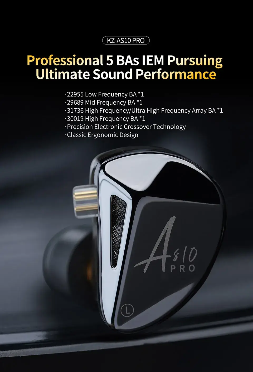 KZ AS10 Pro Professional 5-Driver Balanced Armature IEM for Ultimate Sound Performance