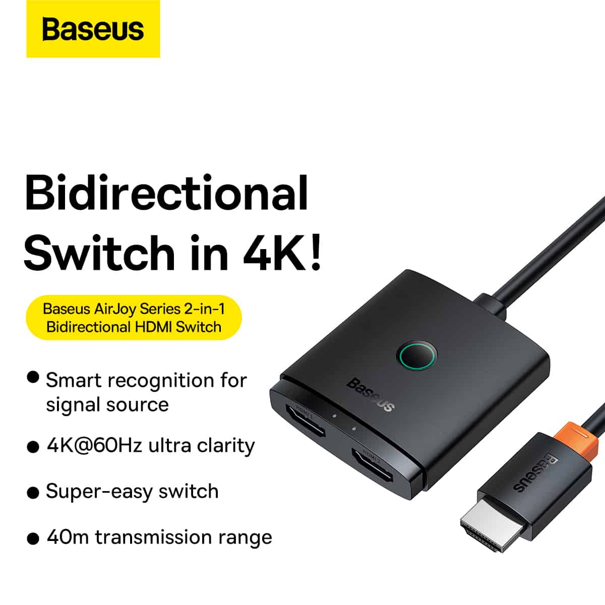 Baseus AirJoy Series 2 in 1 Bidirectional HDMI Switch with 1m Cable