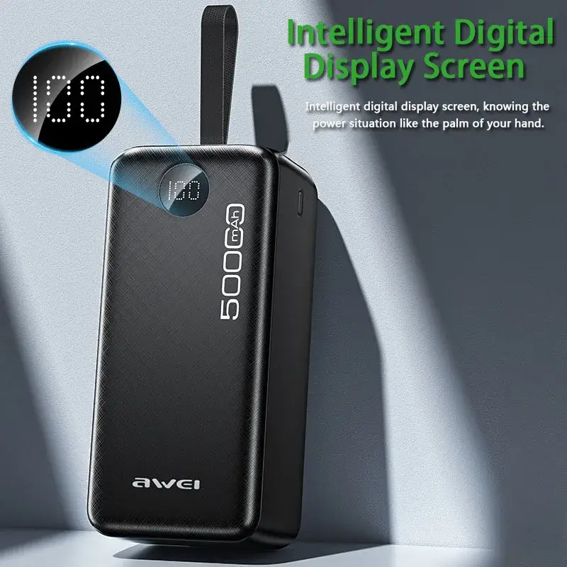 Awei P36K 50000mAh High-Capacity Power Bank with Fast Charging & Portable Design External Backup Battery