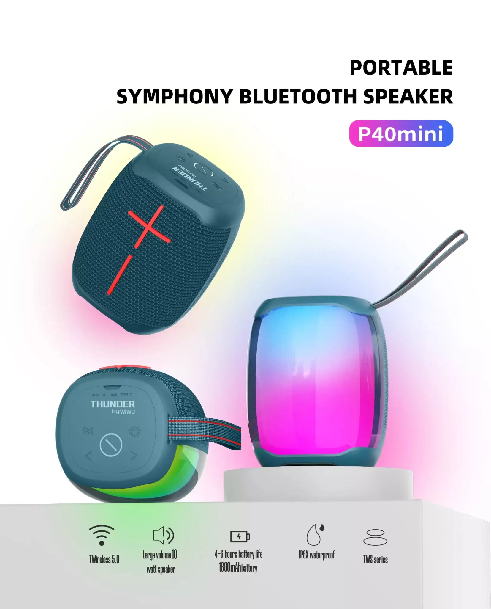 WiWU Thunder P40 Mini Portable Bluetooth Speaker