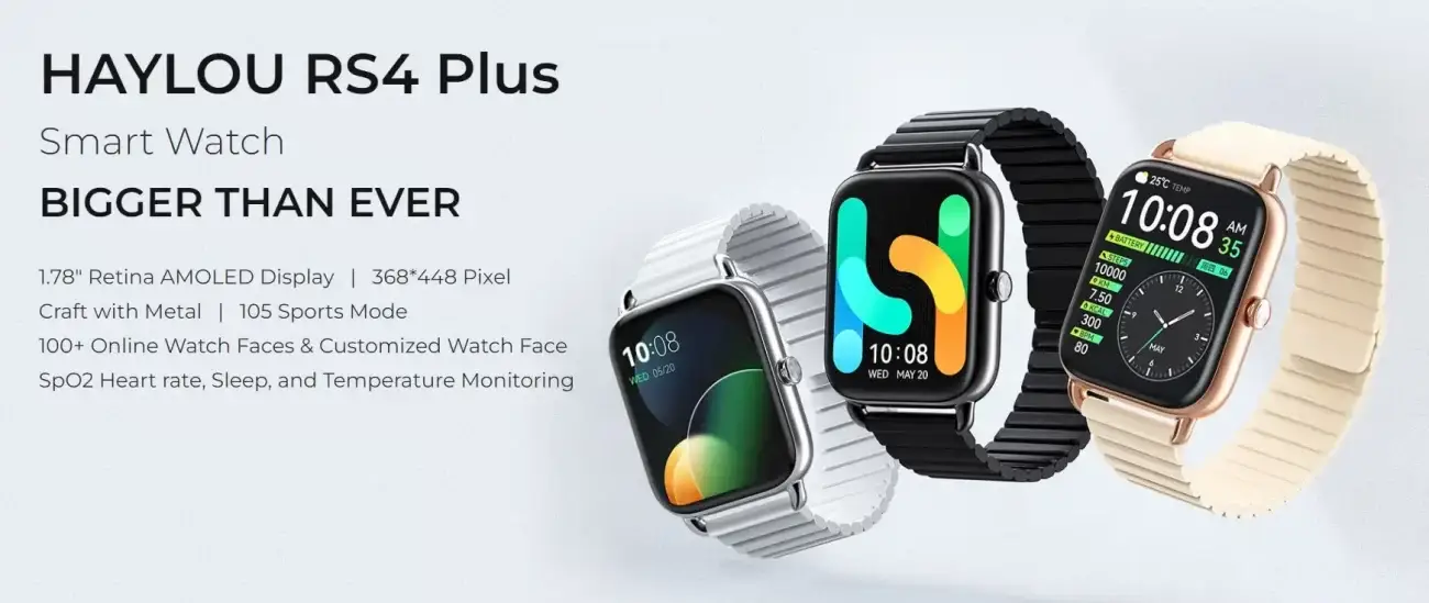 Haylou RS4 Plus AMOLED Display Smart Watch with SpO2 Heart Rate & Fitness Tracking