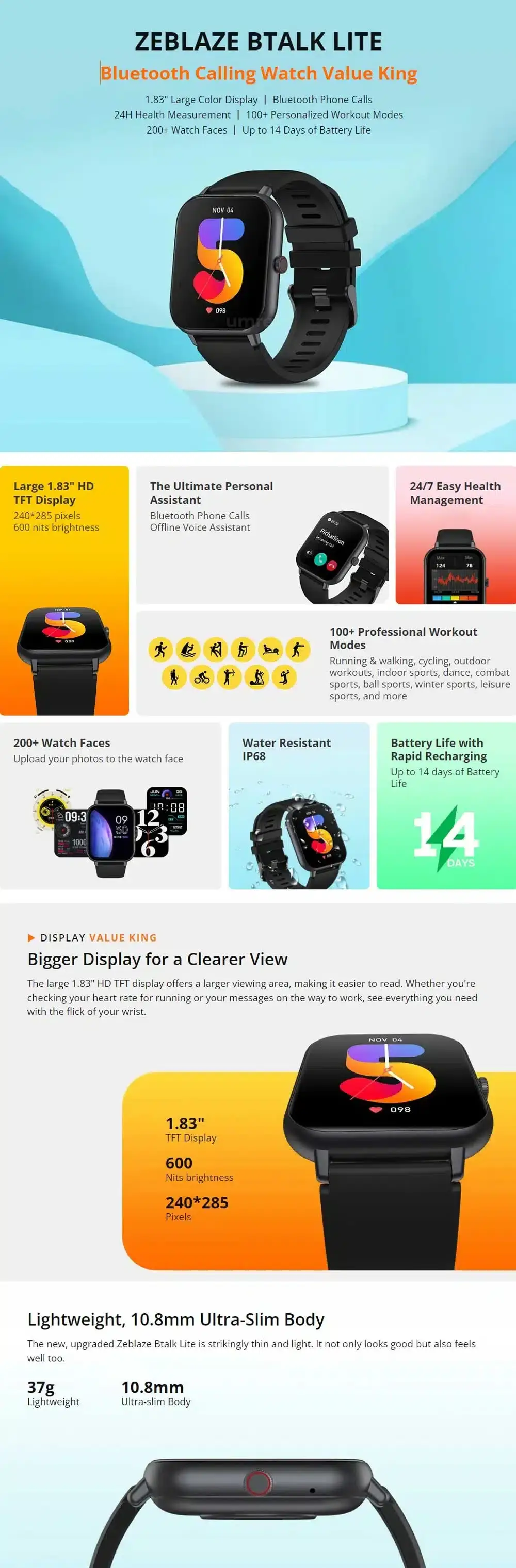 Zeblaze Btalk Lite Bluetooth Calling Smart watch