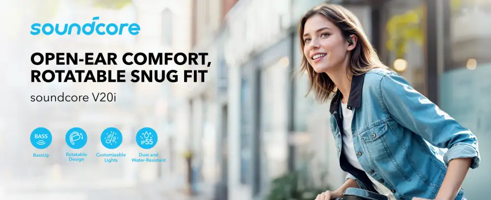 Anker Soundcore V20i Open-Ear Wireless Headphones with Adjustable Ear Hooks