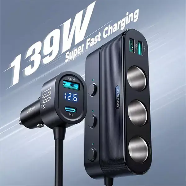 Joyroom JR-CCL01 139W 7-in-1 Car Charger with Cigarette Lighter Splitter and Fast Charging Ports