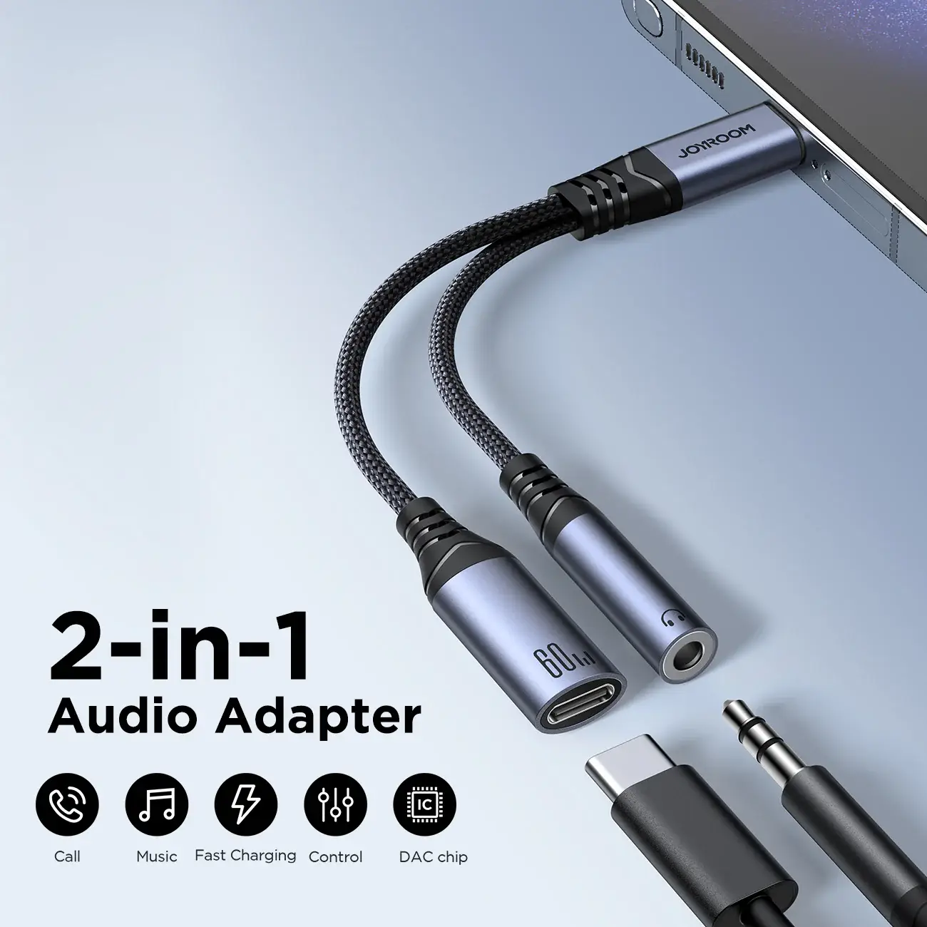 Joyroom SY-C02 2-in-1 Type-C to Type-C & 3.5mm Jack DAC Audio Adapter