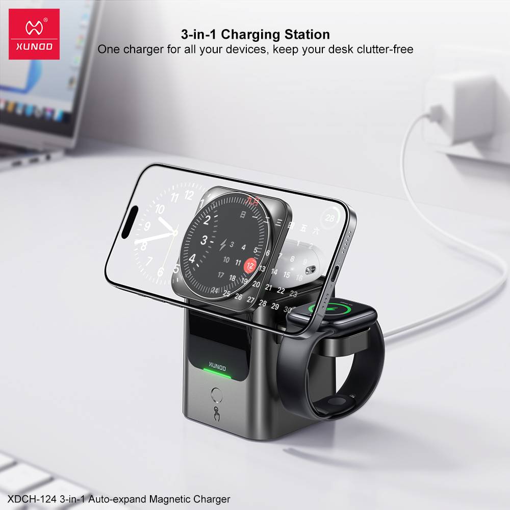 XUNDD XDCH-124 3-in-1 Magnetic 15W Wireless Charging Station