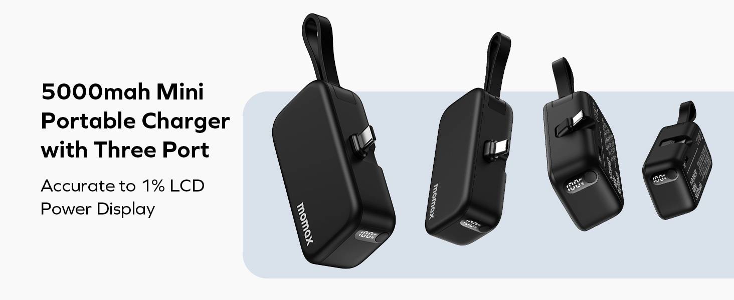 Momax IP130 1-Power Mini 5000mAh 3-in-1 Power Bank with Built-In USB-C Connector