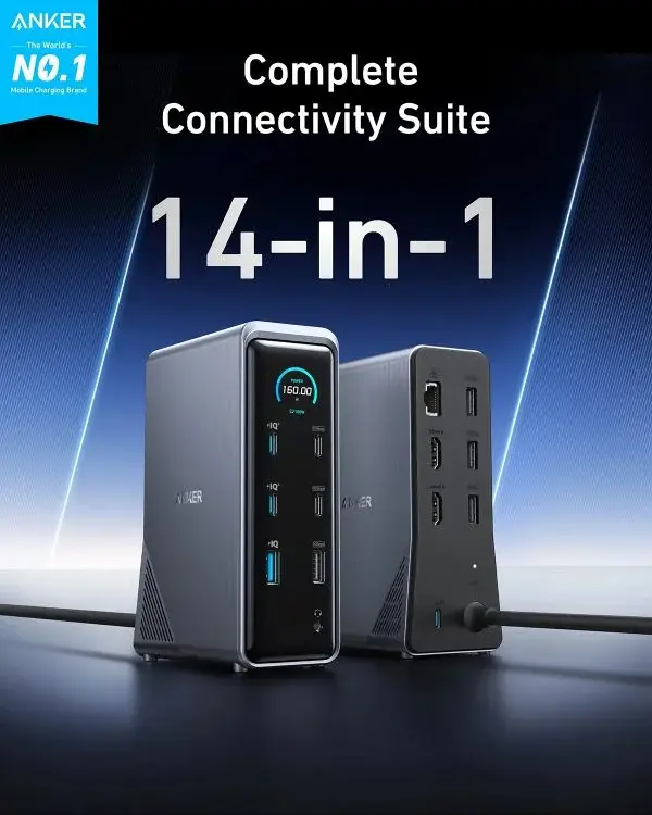 Anker Prime 14-in-1 160W Dual Display Docking Station with Digital Power Display