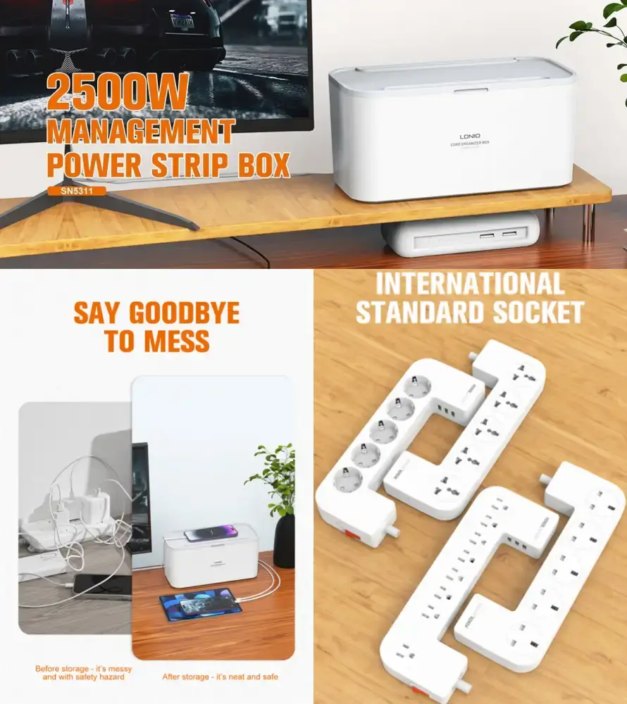 LDNIO SN5311 Smart 5 AC Socket 2500W Power Storage Box & 2M Extension Cord
