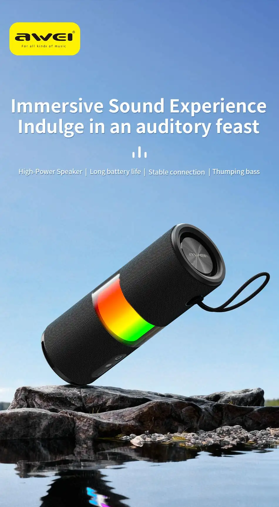Awei Y669 Lite IPX6 Waterproof Bluetooth Speaker with 30W RGB Lights
