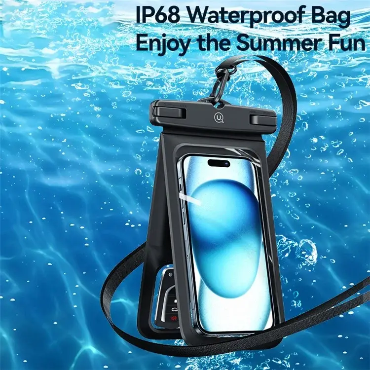 USAMS YD014 IP68 Waterproof Double-Space PVC Phone Pouch – Black