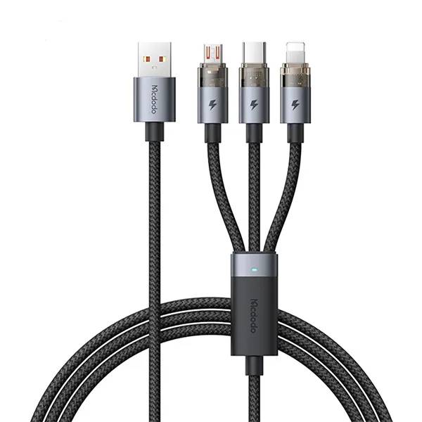 Mcdodo CA-7150 3-in-1 6A Transparent Fast Charging Cable with LED Indicator