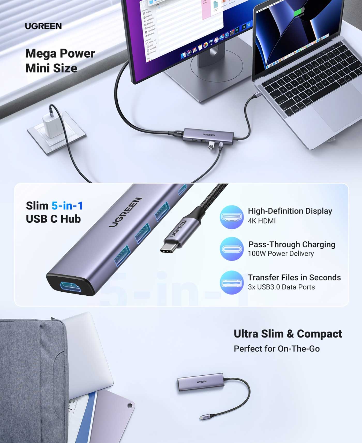 UGREEN CM511 USB-C 5-in-1 Multifunction Docking Station Hub