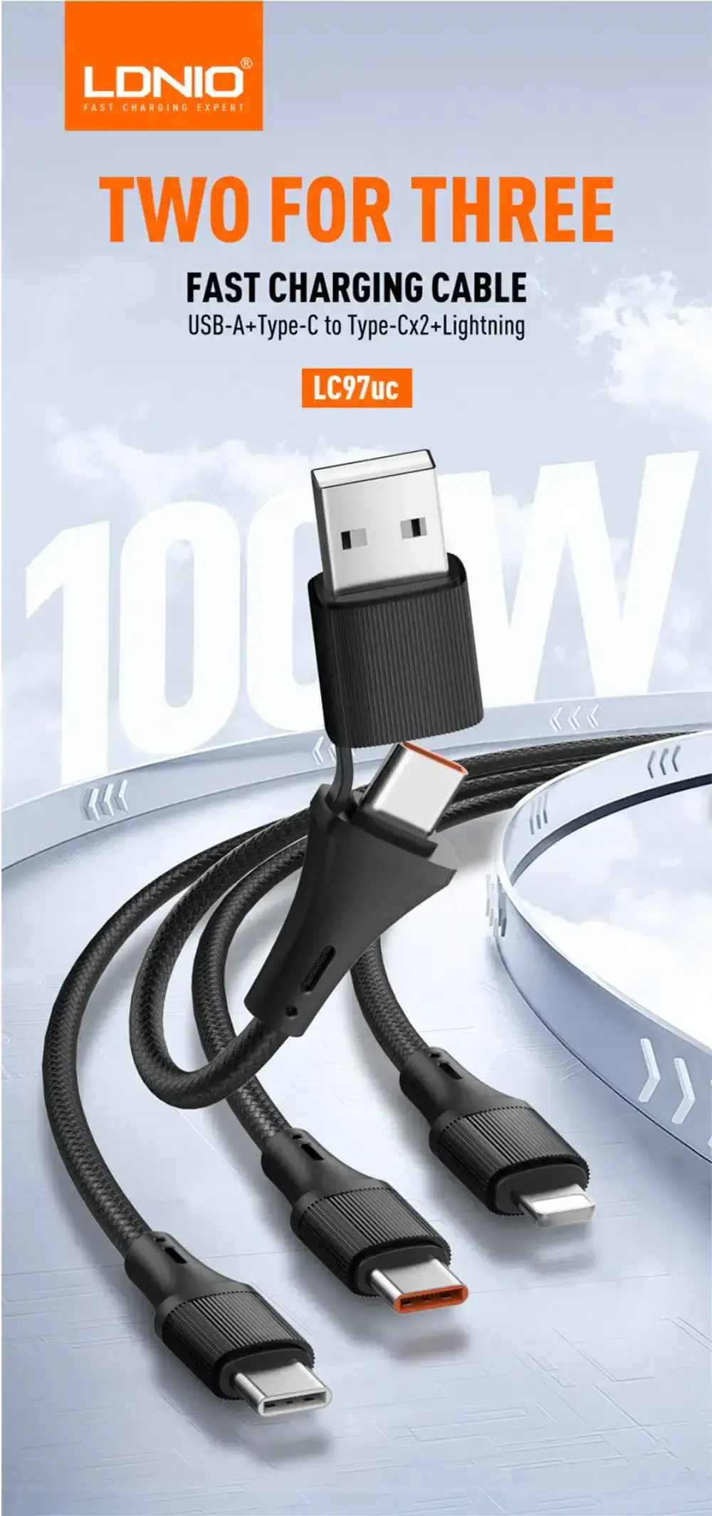 LDNIO LC97UC Two-for-Three 100W Fast Charging Cable