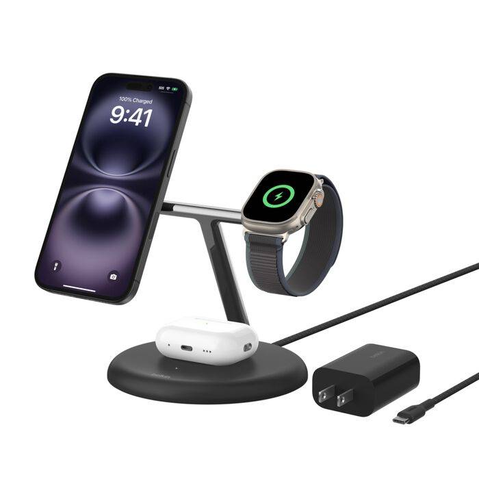 Belkin BoostCharge Pro 3-in-1 Magnetic Wireless Charging Stand with 15W Qi2 Fast Charging