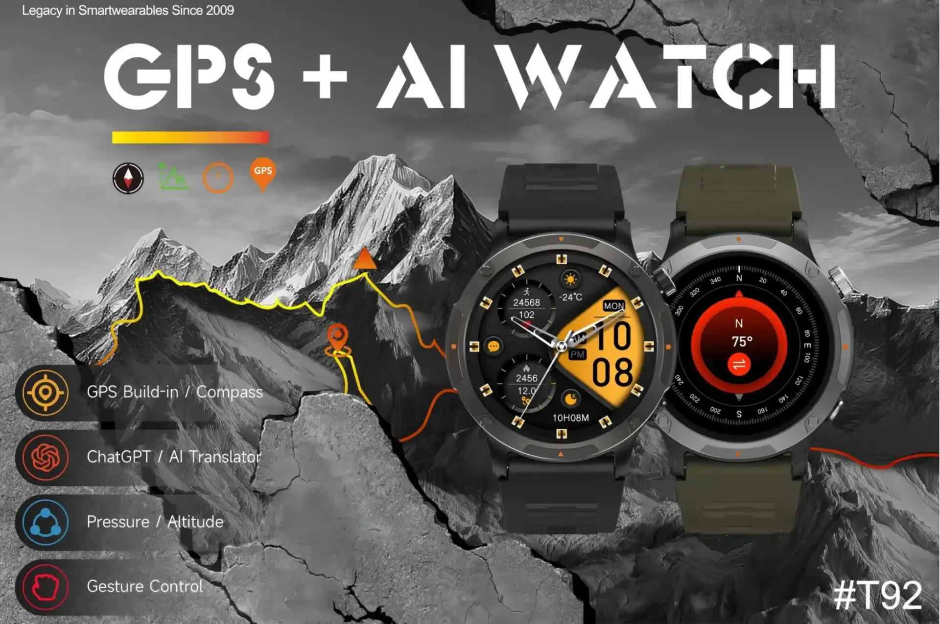 KFI GTR Rugged Type 1.43’’ HD Amoled Display Dual Strap Bluetooth Calling Smartwatch