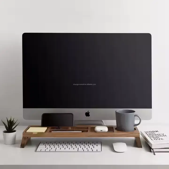 Natural Wood Multi-Compartment Minimalist Desktop Organizer Storage Rack