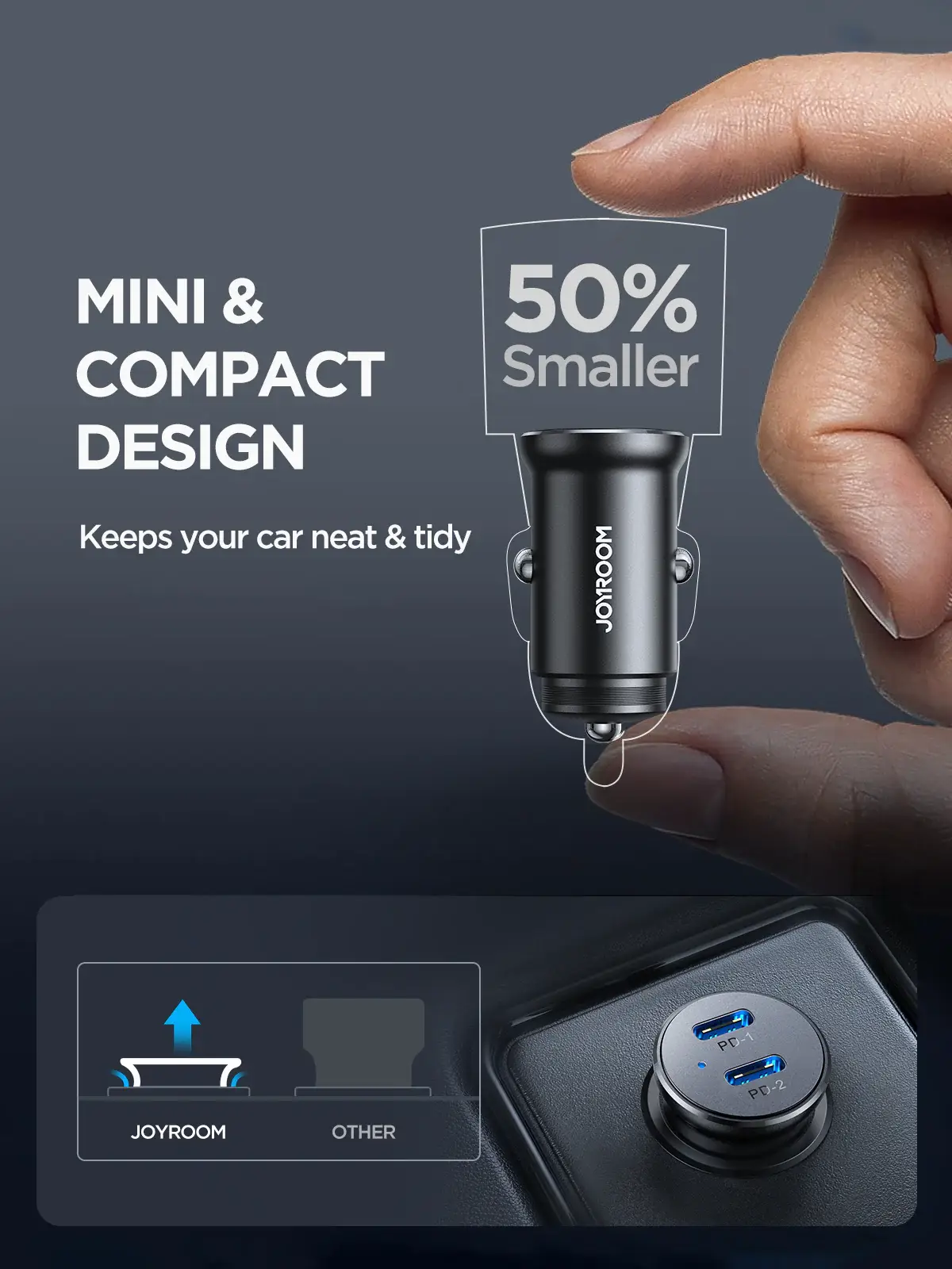 JOYROOM JR-CCN06 30W 2-Port Mini Metal Car Charger