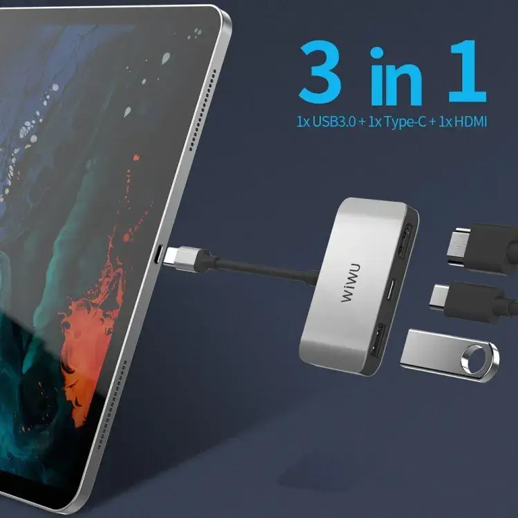 WIWU Alpha C2H 3-in-1 USB-C to HDMI and USB Adapter