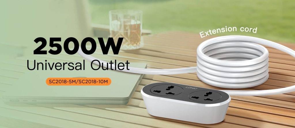 LDNIO 2500W Power Strip Extension Cord Universal Power Socket Outlet Indoor and Outdoor 5M EU