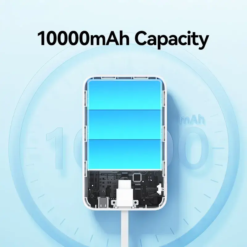 USAMS US-CD219 10000mAh Magnetic Wireless Fast Charging Power Bank & Built-in Type-C Cable