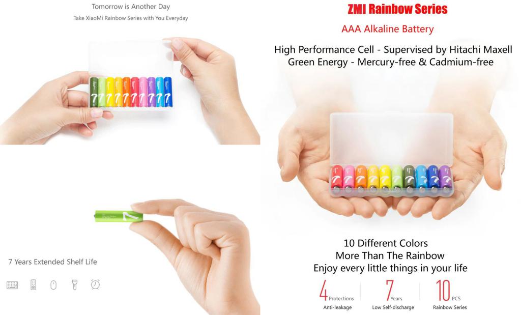 Xiaomi ZMI Zi7 AAA Alkaline Batteries Rainbow Design 10 Pack