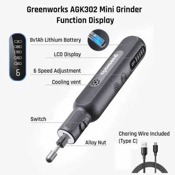 Greenworks AGK302 Multifunctional Rechargeable Electric Grinder Set