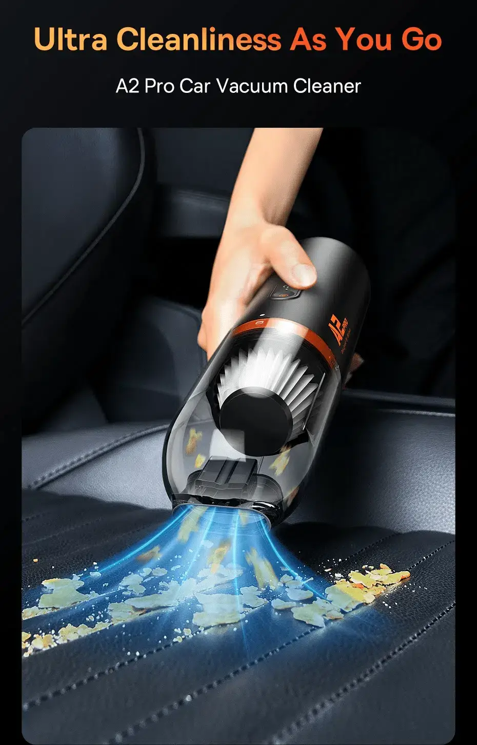 Baseus A2 Pro Car Vacuum Cleaner 6000Pa Powerful Suction, Portable & Rechargeable