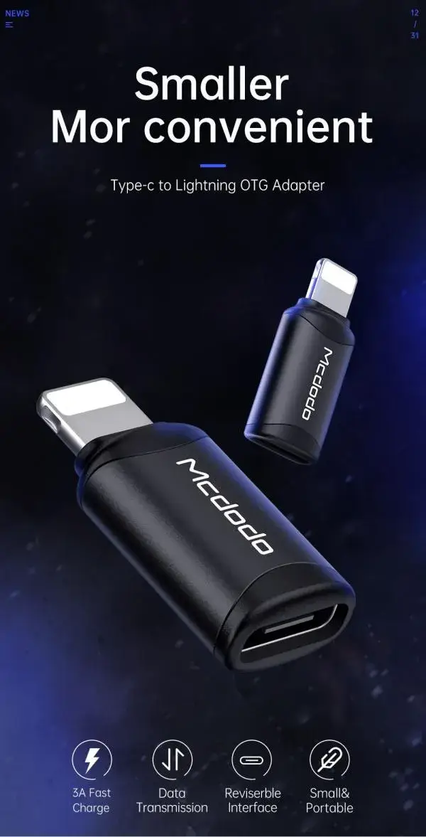 McDodo OT7680 Type-C to Lightning Adapter Connector Black